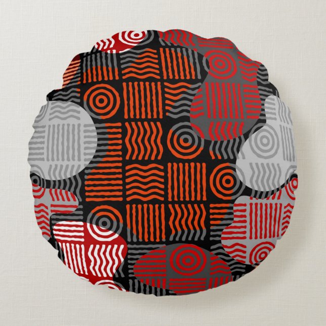 Brown tribal geometric background in block patchwo round cushion (Front)