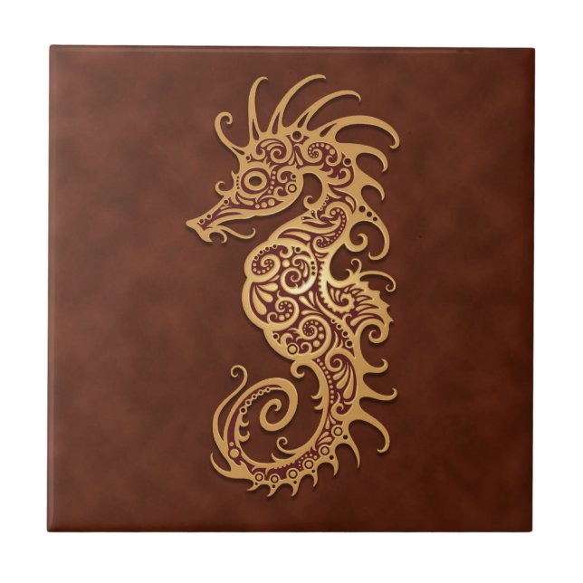 Brown Tribal Seahorse Tile (Front)