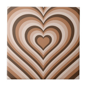 Brown Trippy Hypnotic Heart Love Pattern Ceramic Tile