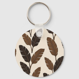 Brown Tropical Banana Leaves Pattern Keychain