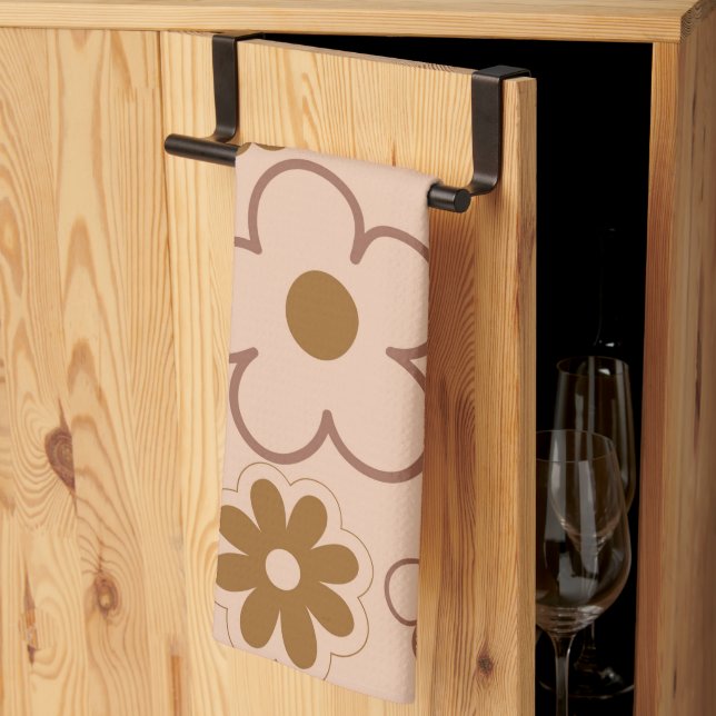 Brown Tropical Floral Botanical Spring Summer Tea Towel (Thirds Fold)