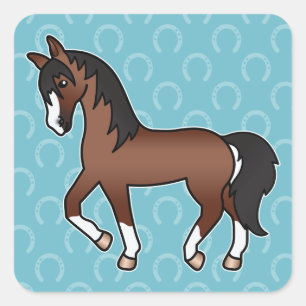 Brown Trotting Cartoon Horse Square Sticker