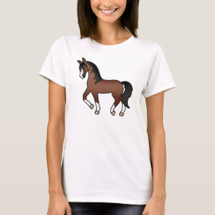 Brown Trotting Horse Cute Cartoon Illustration T-Shirt