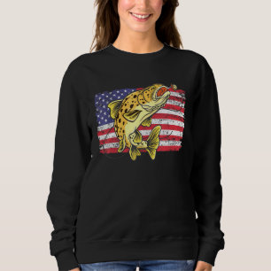 Brown Trout Fish Retro Us American Flag Vintage Fi Sweatshirt