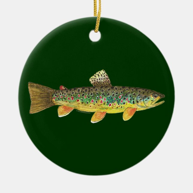 Brown Trout Fishing Ceramic Ornament (Front)