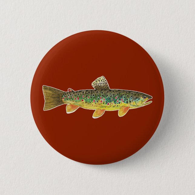 Brown Trout Fly Fish Red Angler's 6 Cm Round Badge (Front)