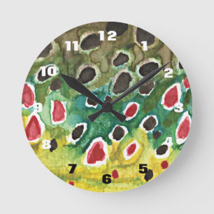 Brown Trout Fly Fishing Fisherman Angler Round Clock