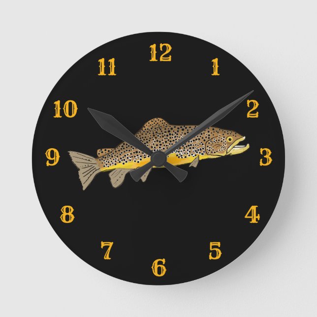 Brown Trout Fly Fishing Round Clock (Front)