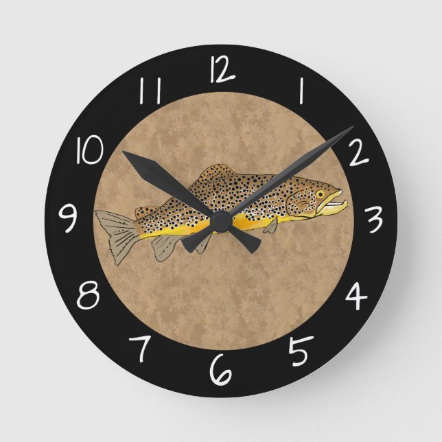 Brown Trout Fly Fishing Round Clock (Front)