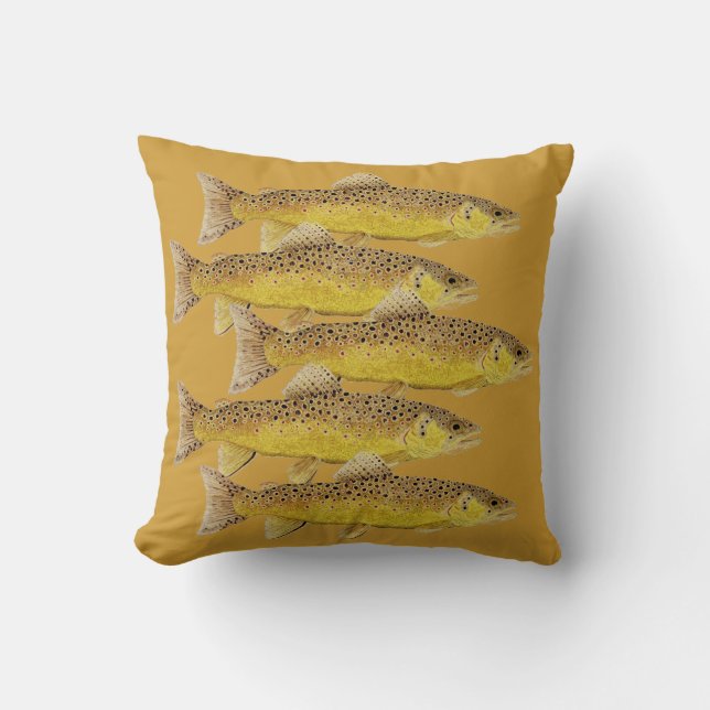Brown Trout Pillow on Gold Background (Front)
