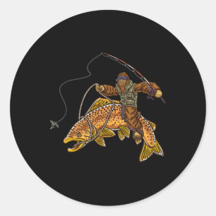 Brown Trout River Fishing Bigfoot Hunting Fisherme Classic Round Sticker