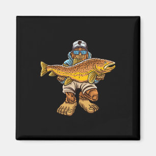 Brown Trout River Fishing Bigfoot Hunting Fisherme Magnet