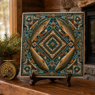 Brown Trout Western Lodge Mosaic Ceramic Tile