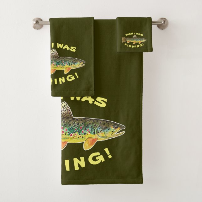 Brown Trout "Wish I Was Fishing" Bath Towel Set (Insitu)