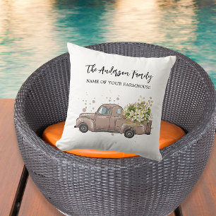 Brown truck flowers farmhouse family name cushion