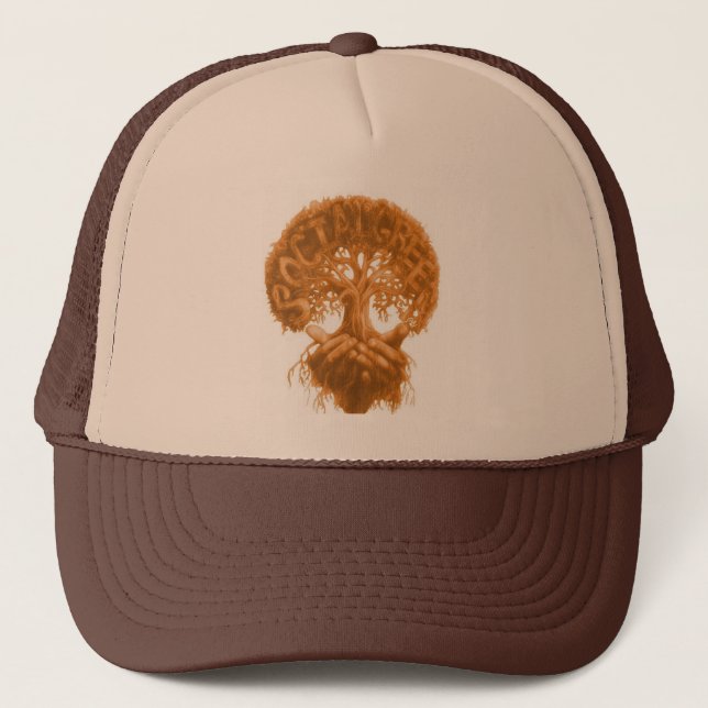 Brown trucker hat w/ tree design (Front)