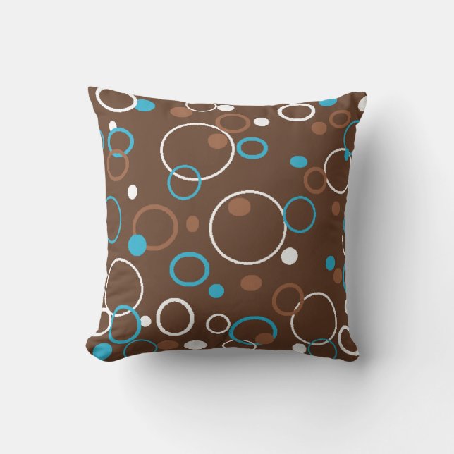 Brown Turquoise and White Circles Cushion (Front)