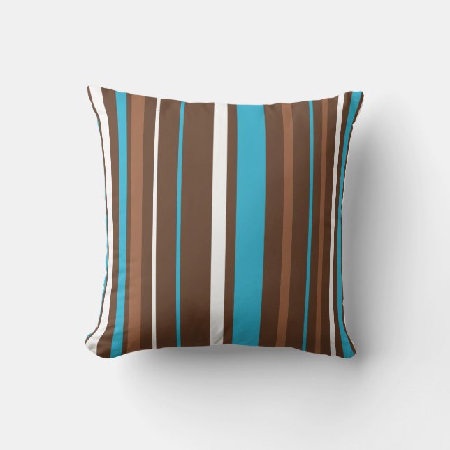 Brown Turquoise and White Stripes Cushion (Front)
