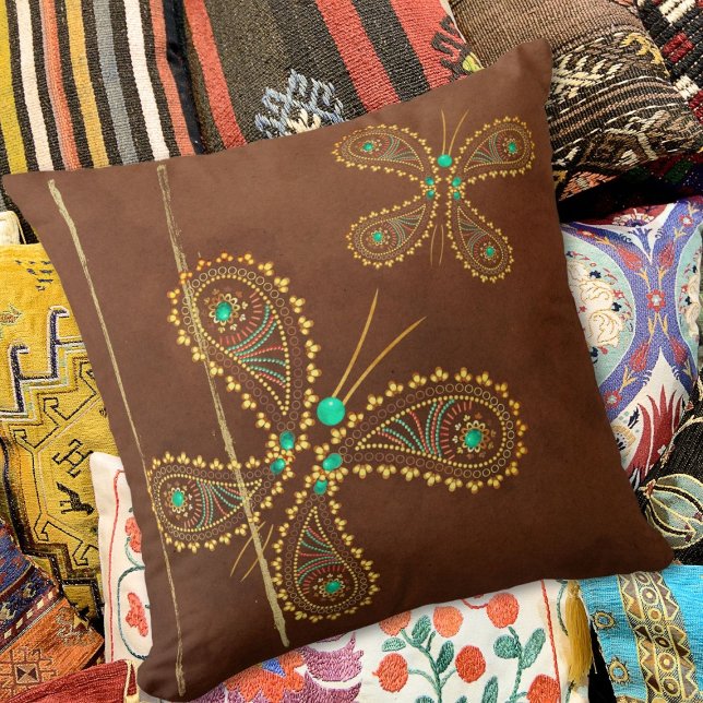 Brown Turquoise Boho Butterfly Double Sided Cushion (Creator Uploaded)