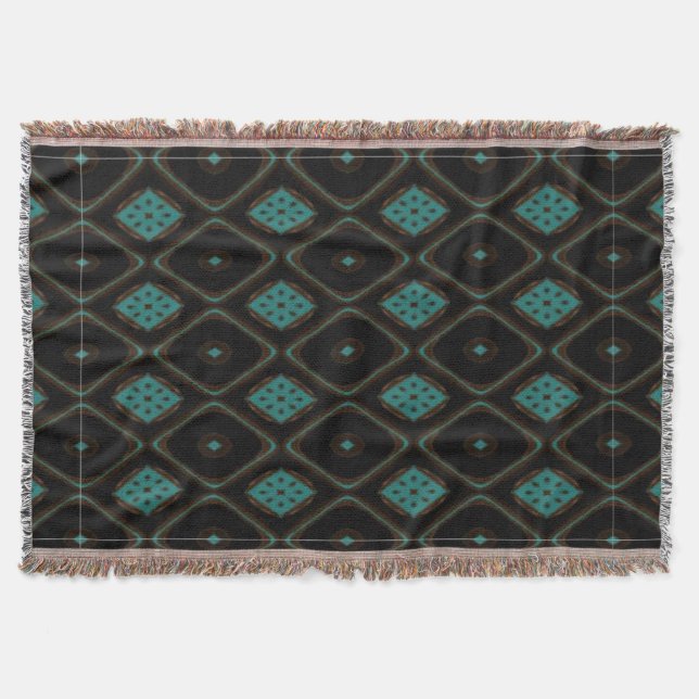 Brown & Turquoise Design 1 - Throw Blanket (Front)