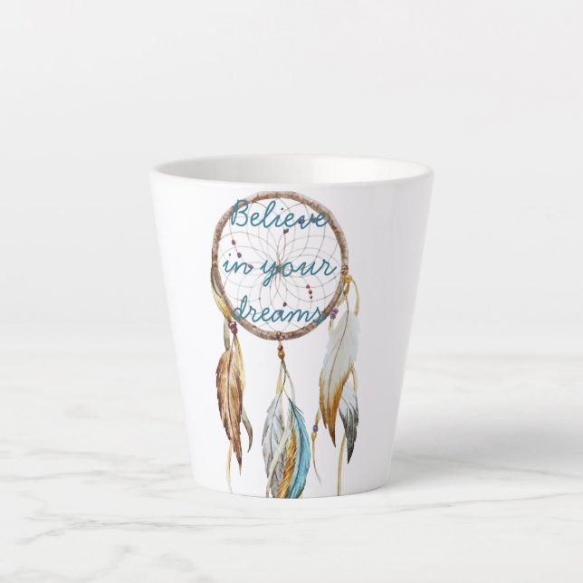 Brown Turquoise Dream Catcher Latte Mug (Front)