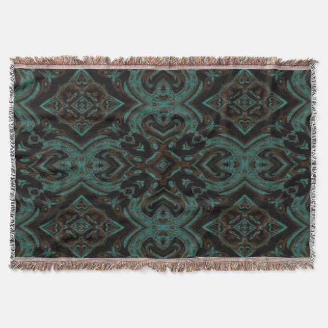 Brown & Turquoise Swirl Design 2 - Throw Blanket (Front)