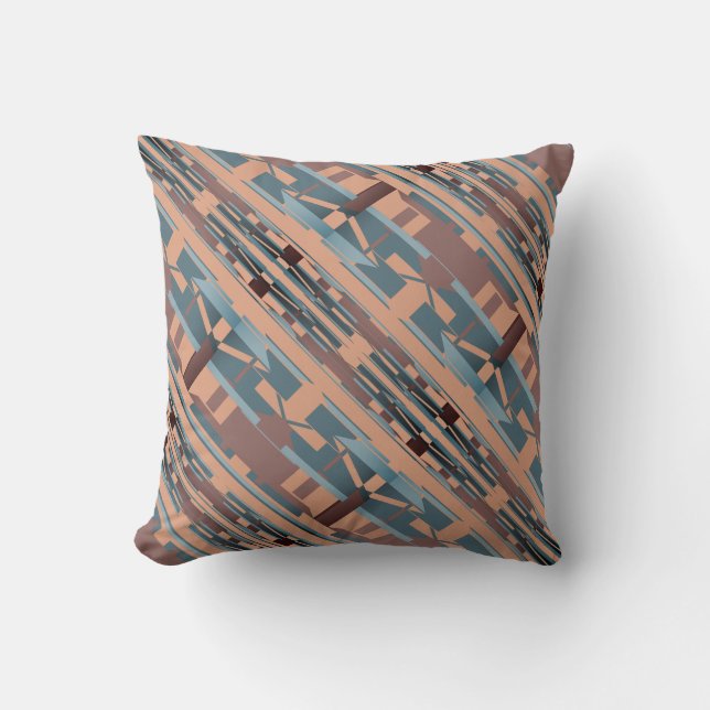 Brown Turquoise Terracotta Diagonal Large Mosaics Cushion (Front)