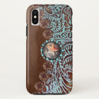 brown turquoise western country tooled leather