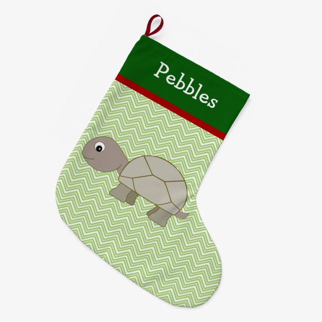 Brown Turtle Pet Personalised Large Christmas Stocking (Front (Hanging))