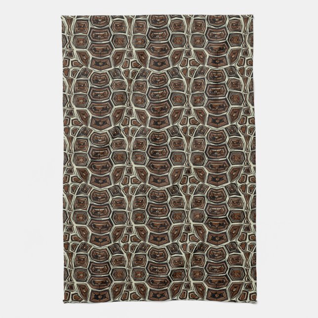 Brown Turtle Shell Pattern Tea Towel (Vertical)