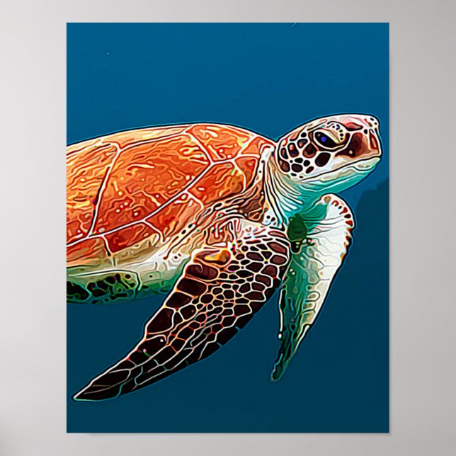 BROWN TURTLE SWIMMING POSTER (Front)