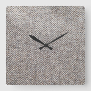 Brown tweed fabric square wall clock