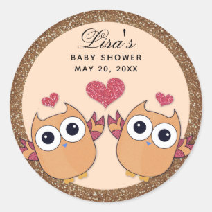 Brown Twin Owl Heart Envelope Seal Sticker