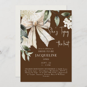 Brown Tying the Knot Bow Hydrangea Wedding Shower Invitation