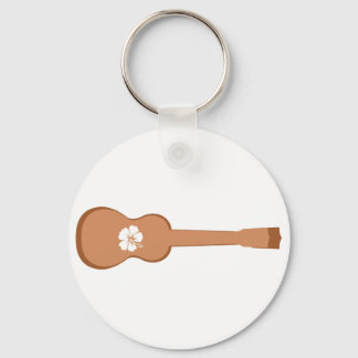 Brown Ukulele and white hibiscus Key Ring