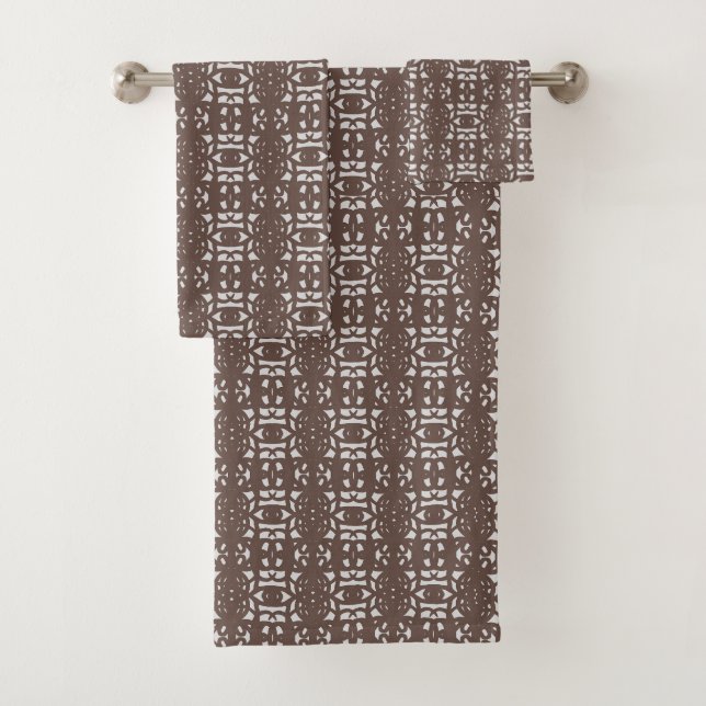 Brown Unique Abstract Pattern Bath Towel Set (Insitu)