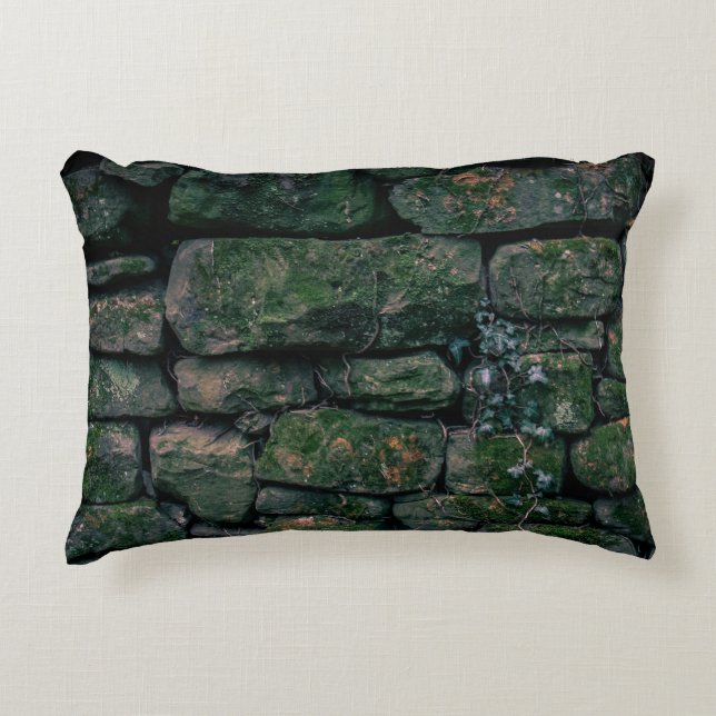Brown vines on stacked stone blocks decorative cushion (Front)