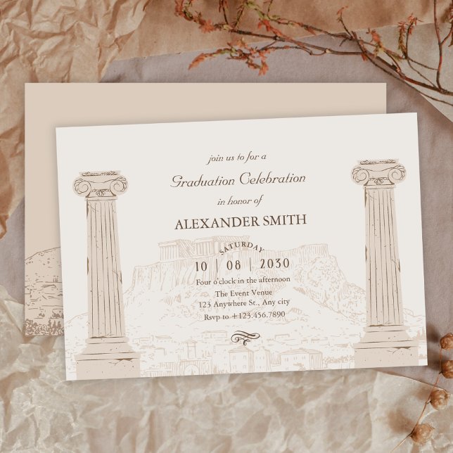 Brown vintage ancient architecture graduation  invitation (Creator Uploaded)