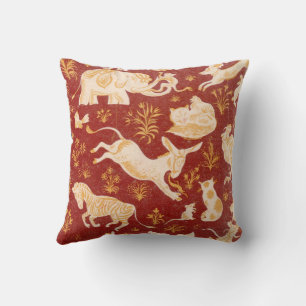 Brown vintage assorted animals art cushion