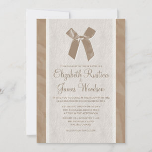Brown Vintage Bow & Linen Wedding Invitations