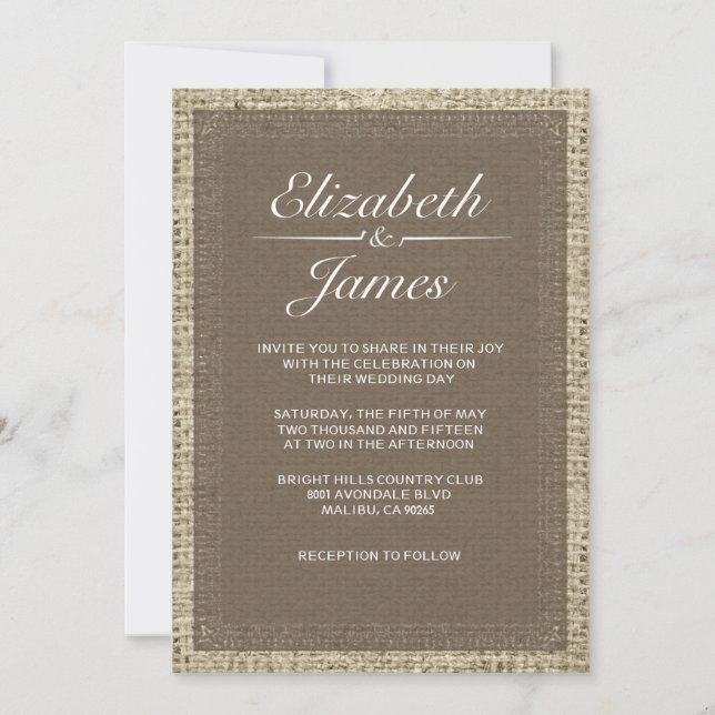 Brown Vintage Burlap Wedding Invitations (Front)