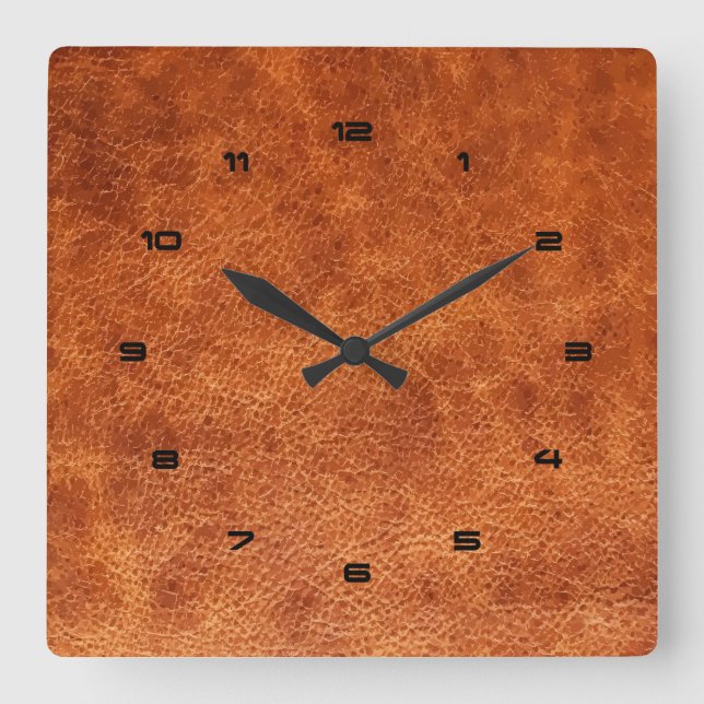 Brown Vintage Faux Leather Texture Square Wall Clock (Front)