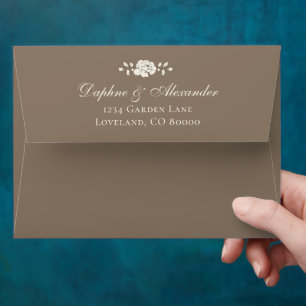 Brown Vintage Floral Wedding Envelope