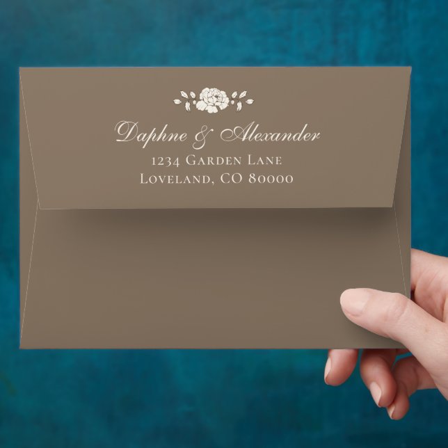 Brown Vintage Floral Wedding Envelope (Hand)