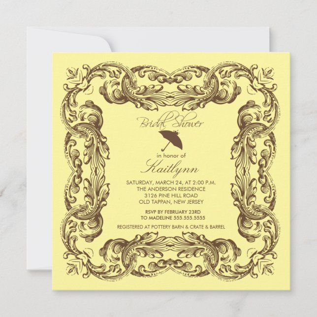 Brown Vintage Frame Bridal Shower Invitations (Front)