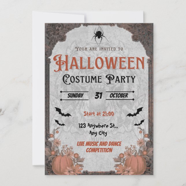 Brown Vintage Halloween Costume Party Invitation (Front)