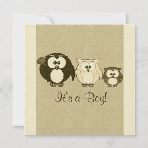 Brown Vintage Owl Family Baby Shower Invitation