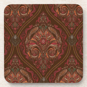 Brown Vintage Paisley Mandala Beverage Coaster