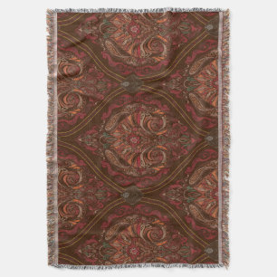 Brown Vintage Paisley Mandala Woven Throw Blanket