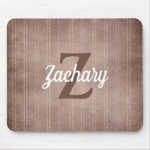 Brown Vintage Pinstripe Retro Monogram Mouse Pad